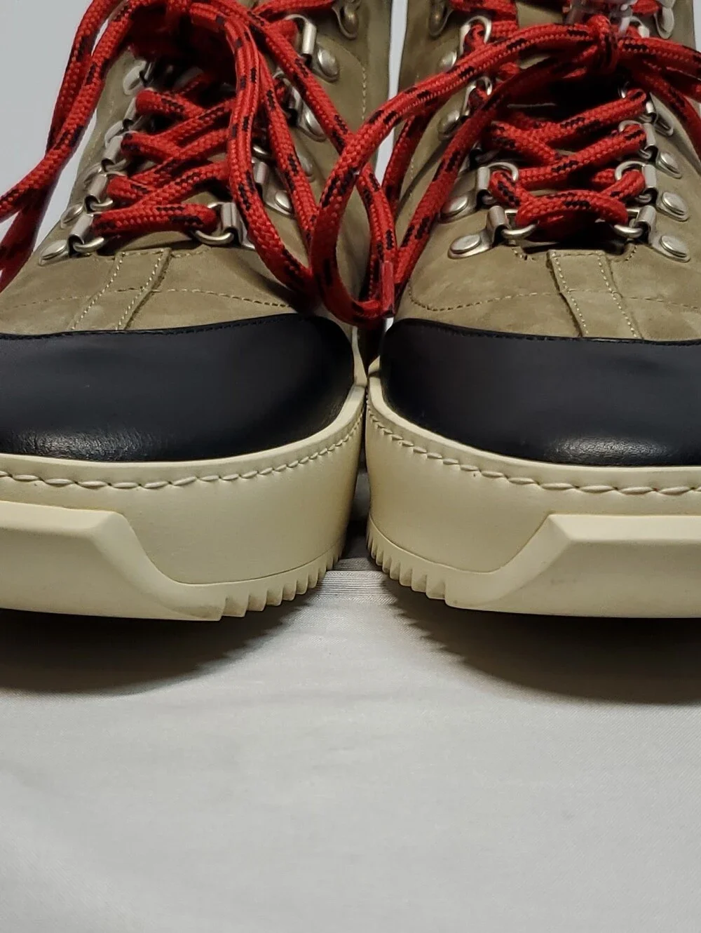 Fear of God Men's Ankle Hiking Boots Leather Lace-Up Olive-Beige/Black/Red US 42